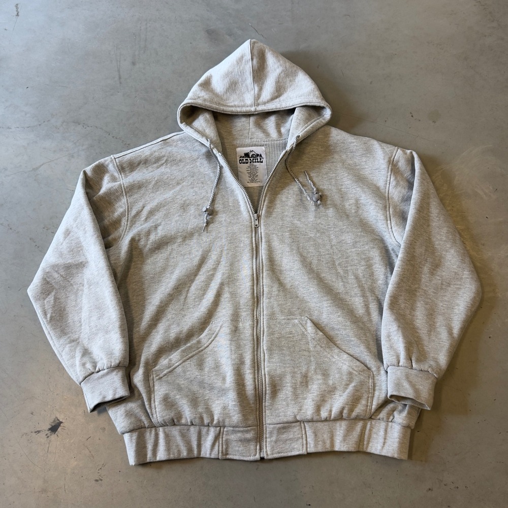Old Mill Mens Gray Waffle Lined Full Zip Hoodie Sweatshirt XXL
